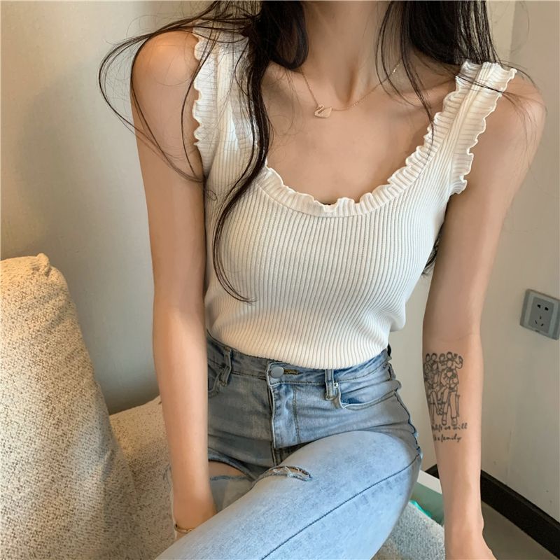 COZOK Áo Dệt Kim Sát Nách Màu Trơn Dáng Ngắn Ôm Sát Gợi Cảm Trẻ Trung Phong Cách Hàn Quốc