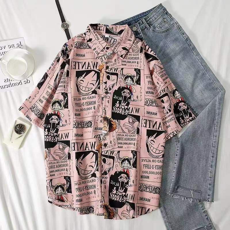 Áo Sơ Mi Mỏng Tay Ngắn Dáng Rộng In Hoạt Hình One Piece Phong Cách Nhật Bản Thời Trang Cho Nữ