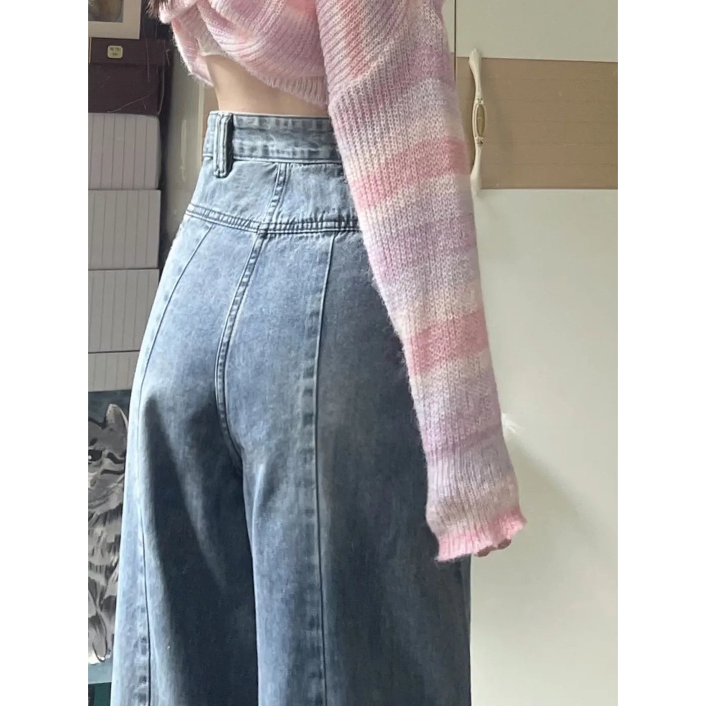 Quần Jean Nữ Ống Rộng Lưng Cao Phong Cách Retro Thời Trang Xuân Hè 2023 Mới