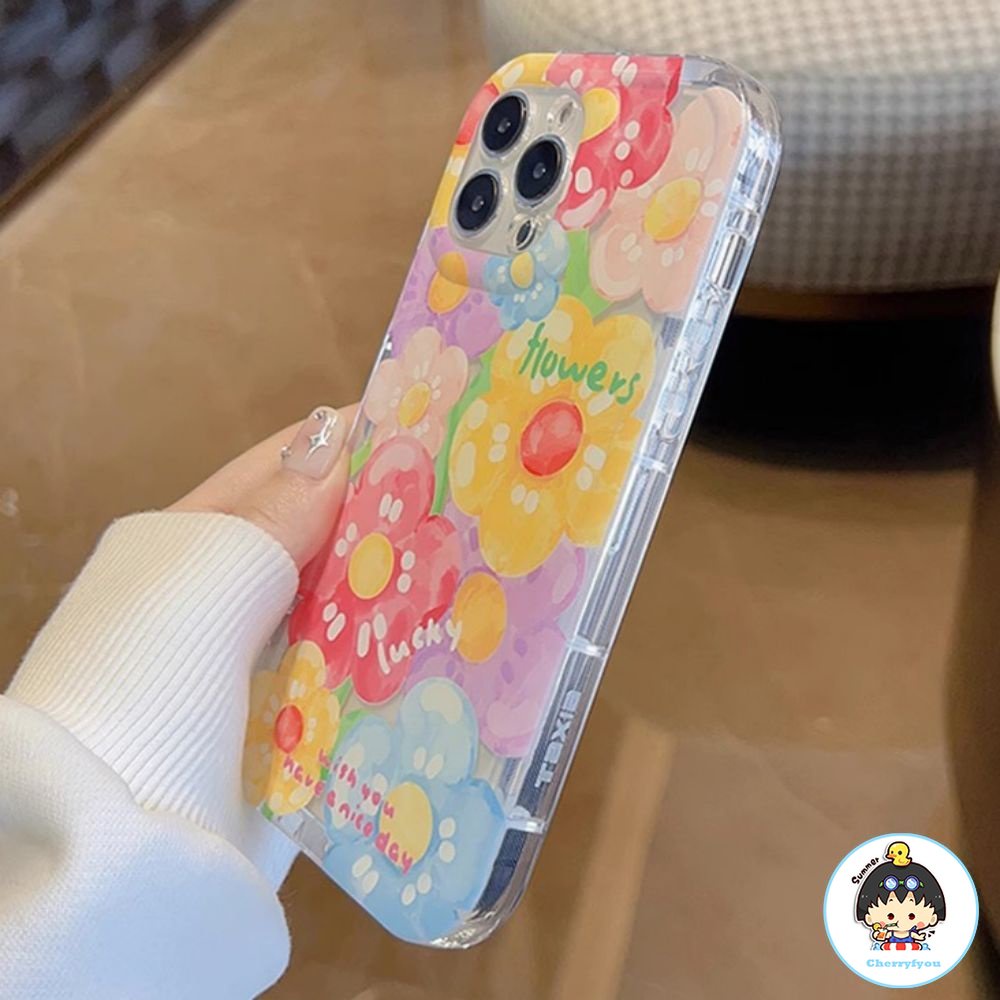 Ốp Điện Thoại TPU Mềm Dày Chống Sốc Họa Tiết Hoa Graffiti Cho IPhone 11 12 13 14 Pro Max