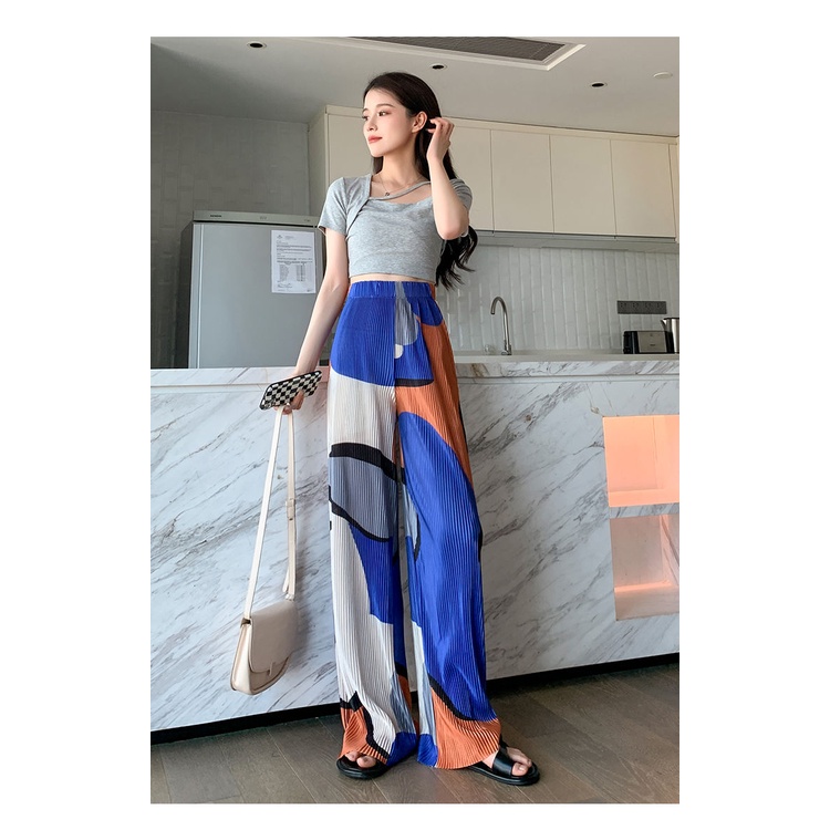 Quần Ống Rộng Lưng Cao Màu Sắc Tương Phản Thời Trang Mùa Hè Cho Nữ