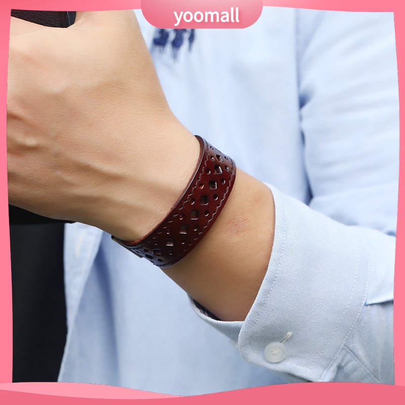 Vòng Tay Da Bò Bản Rộng Phong Cách Cổ Điển Cho Nam