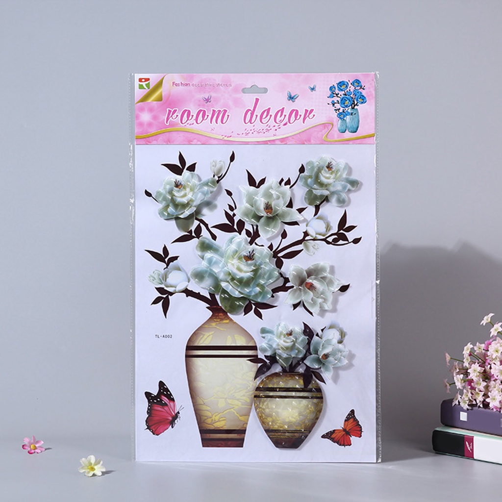 Miếng Dán Tường Hình Lọ Hoa Và Bướm 3D DIY Chống Nước Có Thể Tháo Gỡ Trang Trí Nhà Cửa