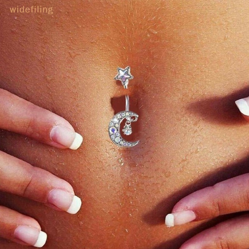Khuyên Rốn Hình Ngôi Sao Mặt Trăng Đính Đá Pha Lê 14G