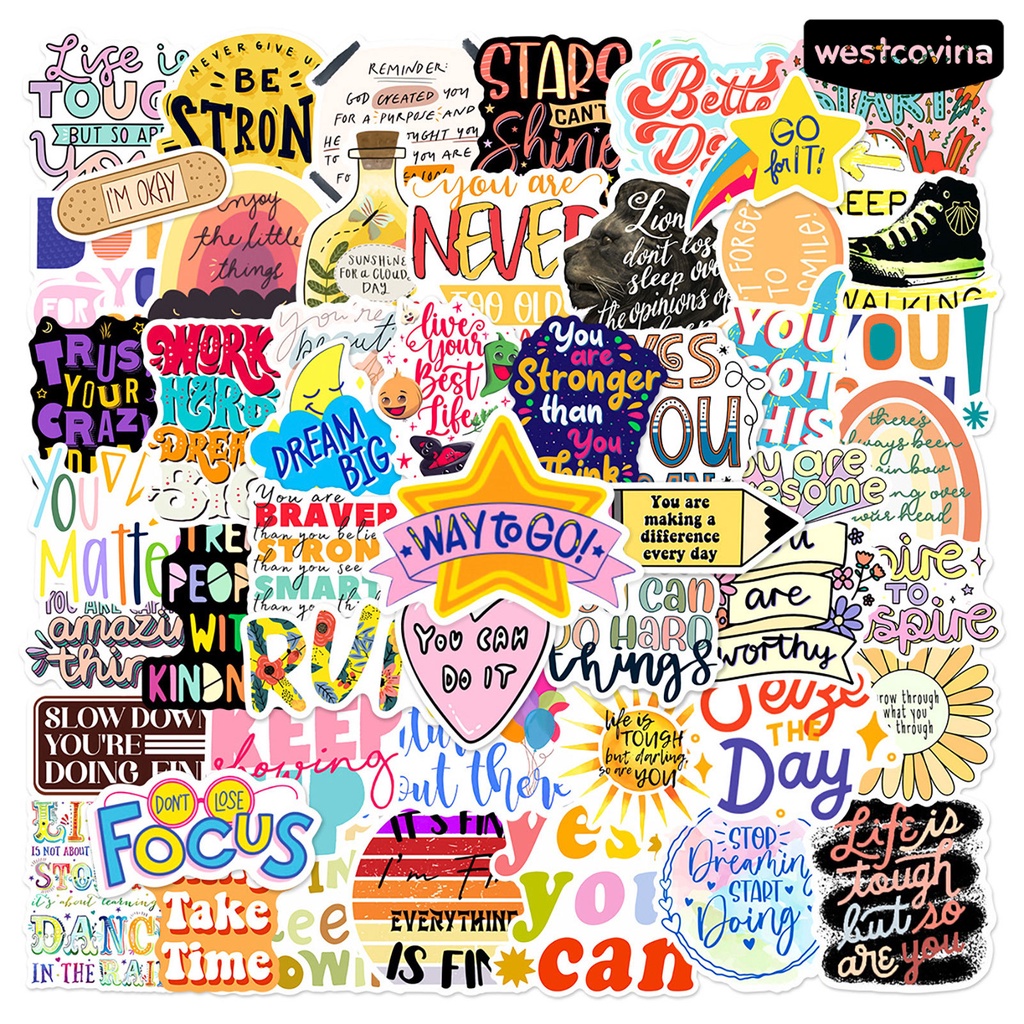 [WSTN] [WSTN]✎Bộ 50 Miếng Dán Họa Tiết Hoạt Hình Graffiti Chống Thấm Nước Không Phai Màu Tự Dính Không Bị Cảm Hứng Tiếng Anh