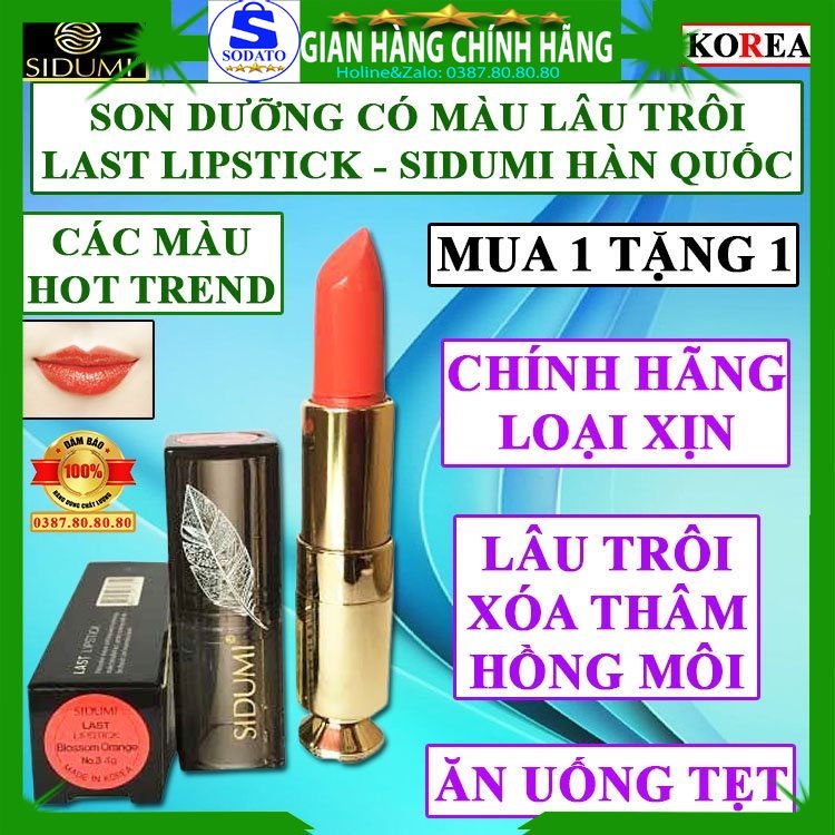 Son dưỡng có màu hàn quốc chính hãng Sidumi last lipstick lâu trôi chống nắng dưỡng hồng môi xóa môi thâm tốt mật ong