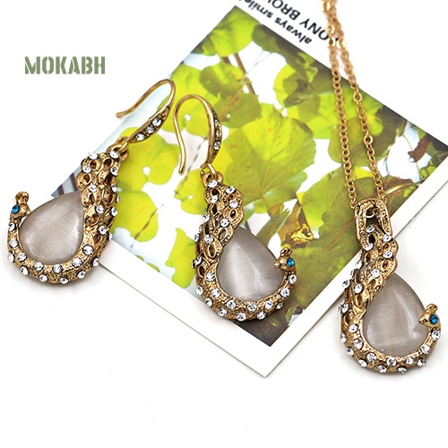 [Mok Abh] Set Vòng cổ Và Bông Tai Hình Giọt Nước Có Đính Đá