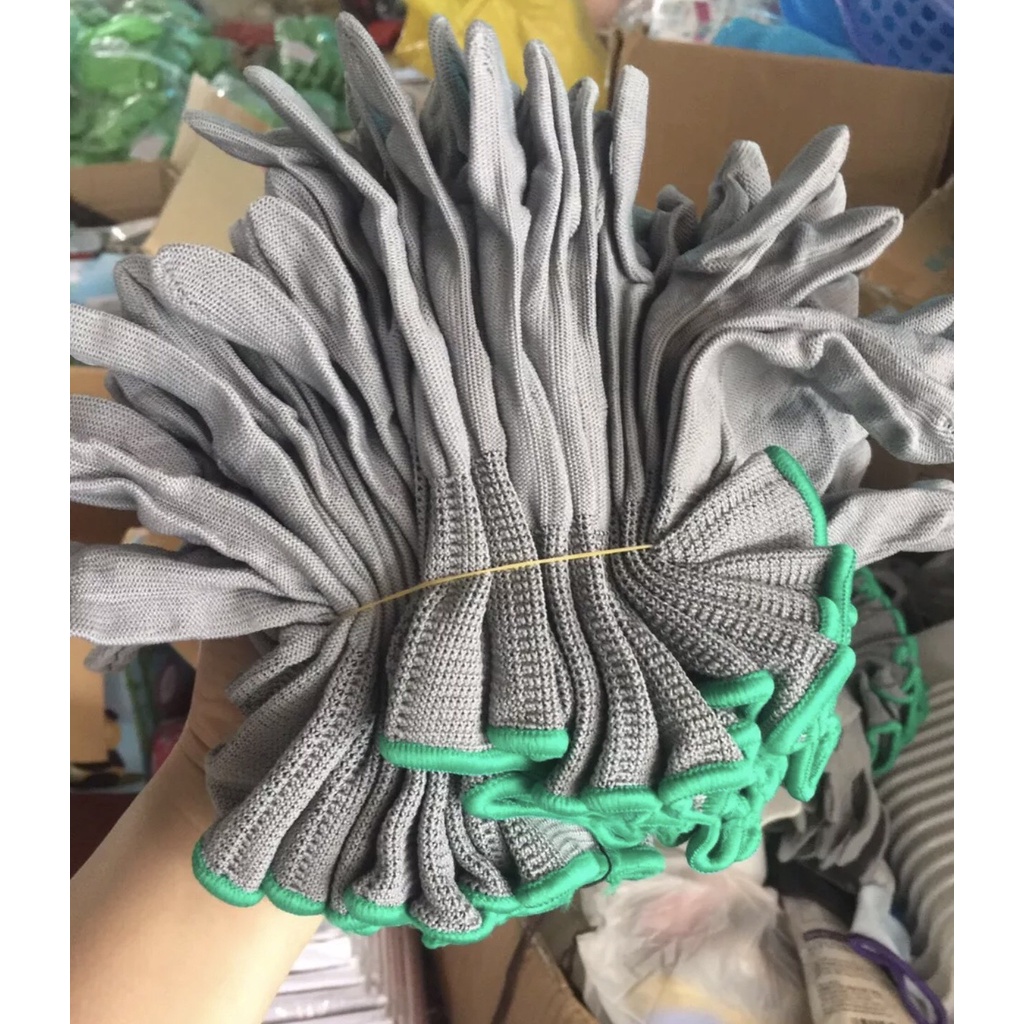 Set 12 đôi Găng tay vải mút đen Găng tay vải mút màu ghi xám /găng tay bảo hộ lao động bao tay lao động.