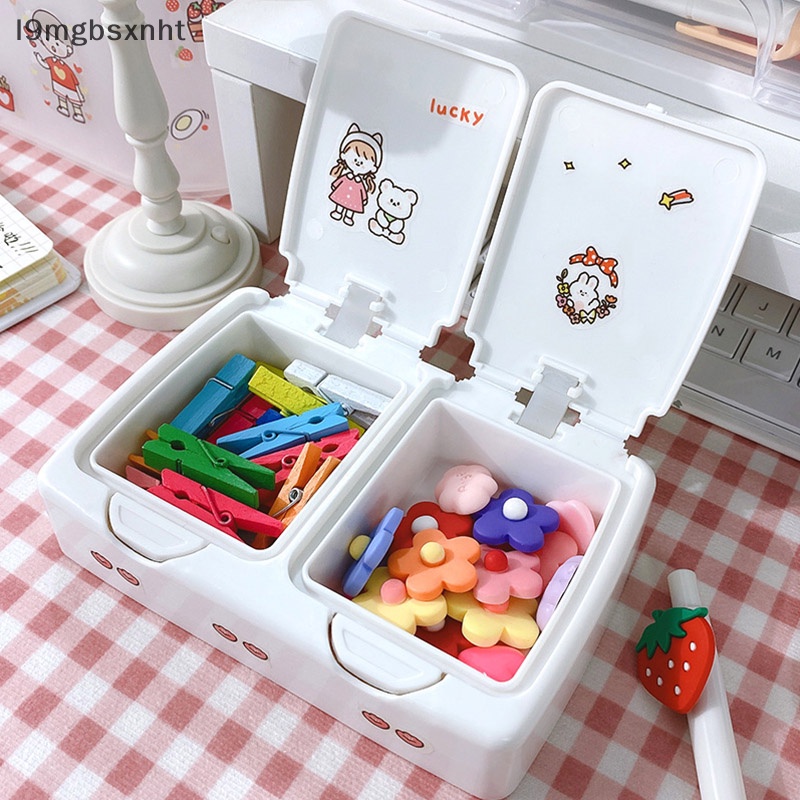 OOO dễ thương nút nhựa Máy tính để bàn hộp lưu trữ jewlery Organizer trường hợp với nắp Sticker uuu