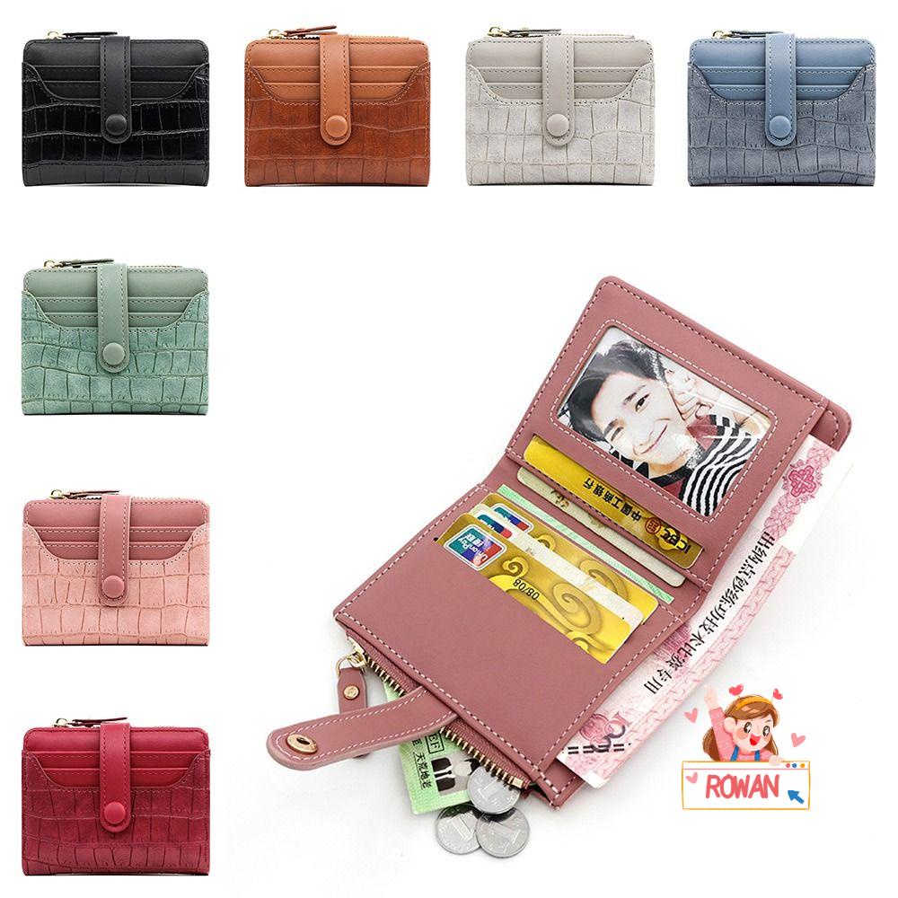 ROWANS Ví Da PU Mini Gập Đôi Có Khóa Kéo Chống Trộm Thời Trang Cho Nữ