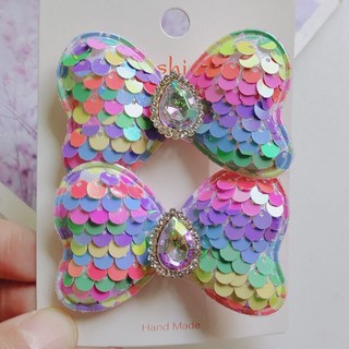 Set 2 Kẹp Tóc Nơ Đính Đá Dễ Thương Cho Bé Gái