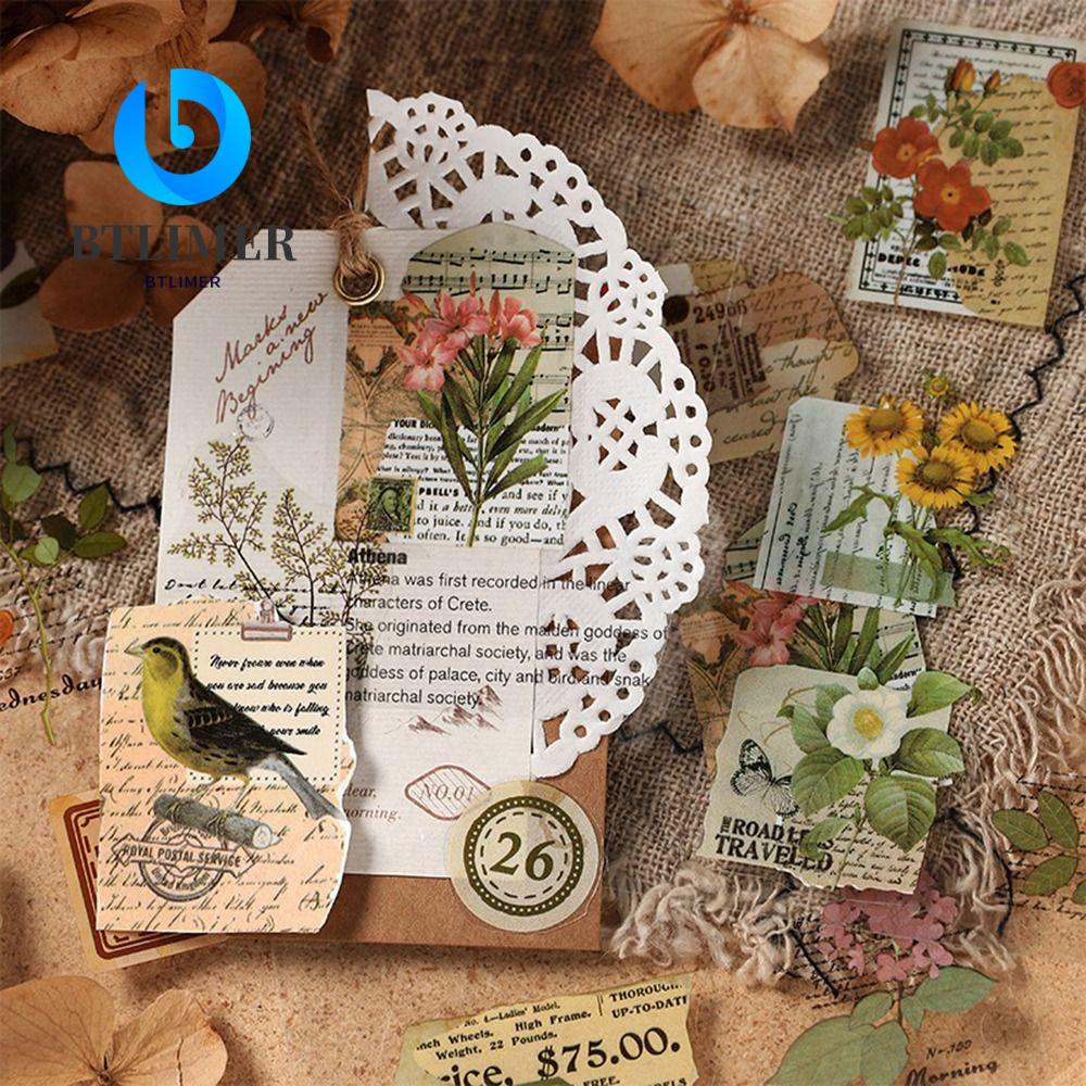 BTLIMER Set 20 Tờ / 180 Miếng Dán PET Phong Cách Retro