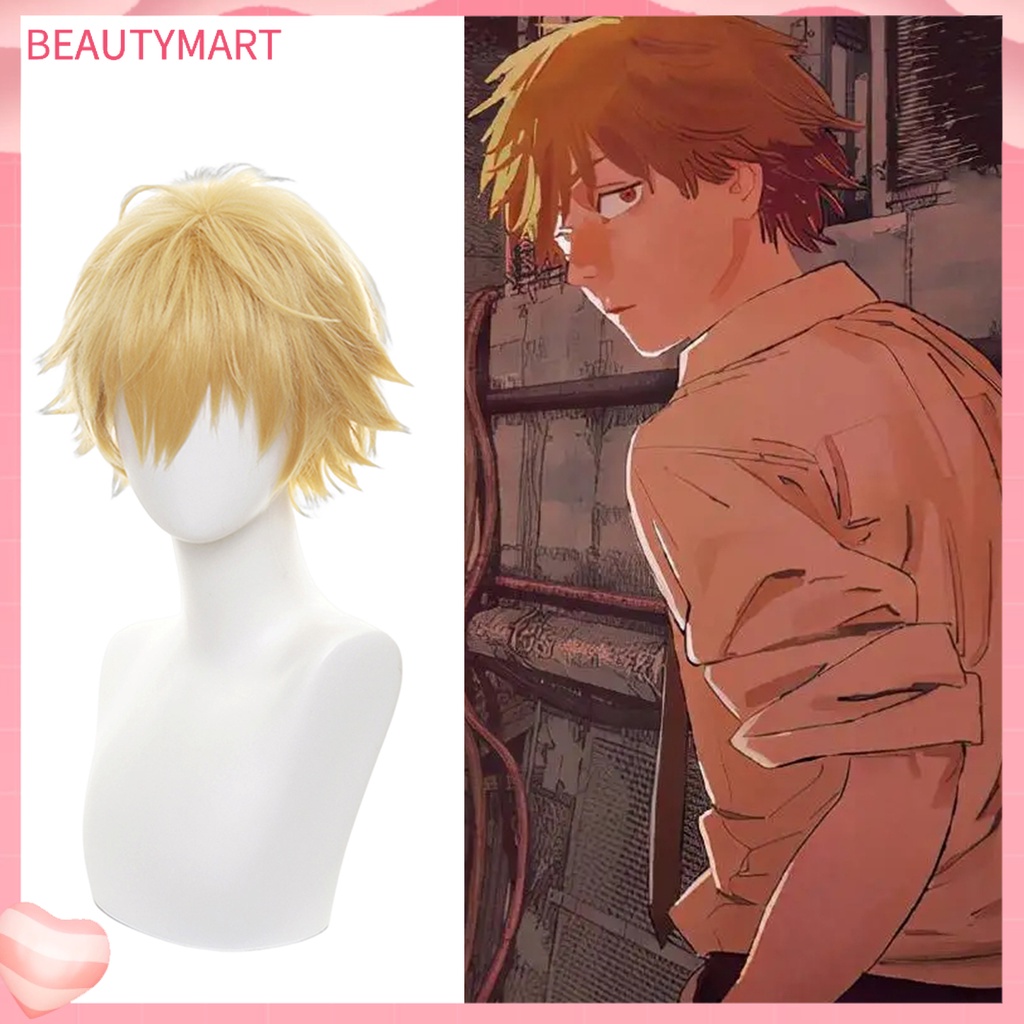 Bộ Tóc Giả Ngắn Màu Vàng Mượt Mà Thoáng Khí Không Để Lại Dấu Vết Hóa Trang