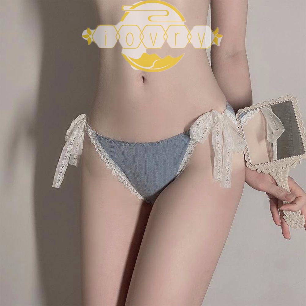 IVORY Quần Lót Cotton Lưng Thấp Phối Ren Đính Nơ Gợi Cảm Cho Nữ