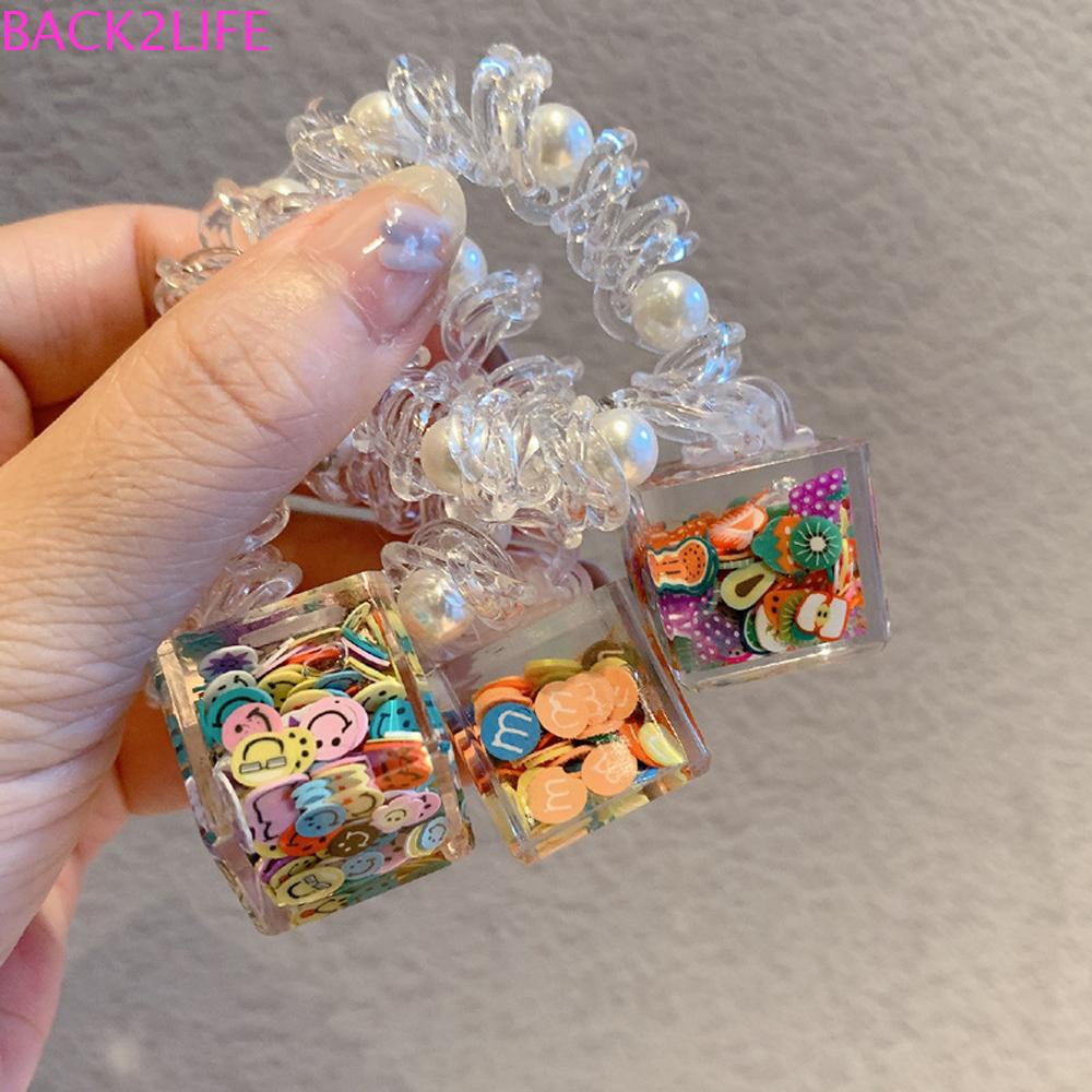 BACK2LIFE Dây Cột Tóc Cao Su Mặt Vuông In Họa Tiết Trái Cây Thời Trang Cho Nữ Giá