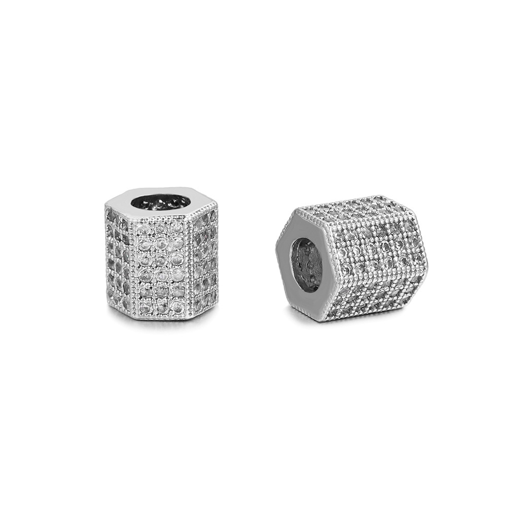 Hạt Đá Zircon Lục Giác Lỗ Lớn Mạ Vàng Dùng Làm Trang Sức Thủ Công Diy