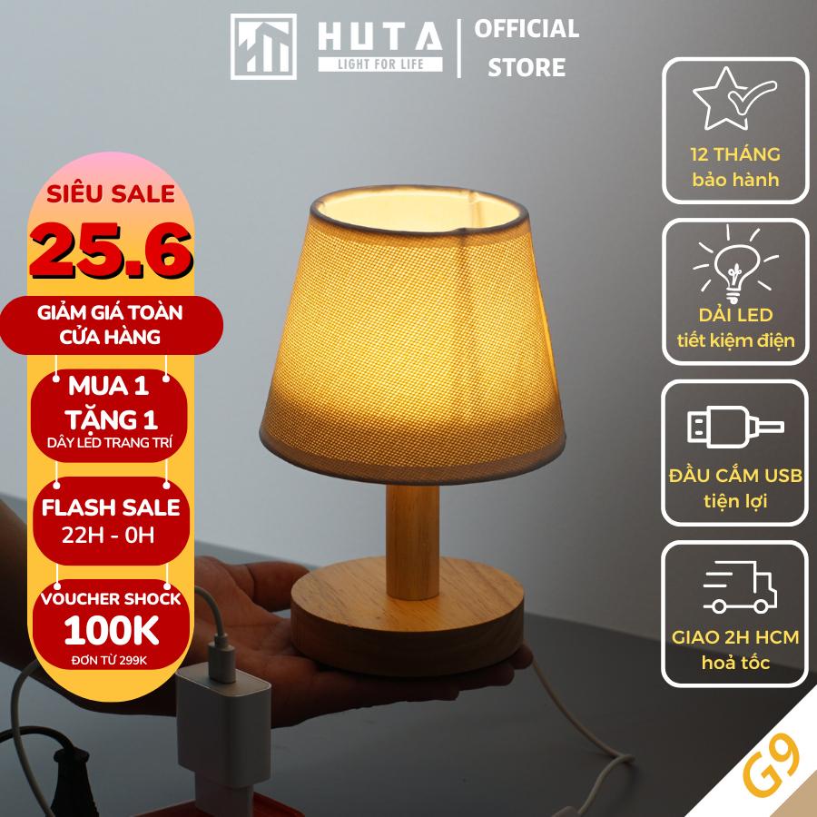 Đèn Ngủ Để Bàn Gỗ Huta Light For Life G9 Đầu Cắm USB, Decor Phòng Ngủ, Trang Trí Vintage, Dải Led Ánh Sáng Vàng