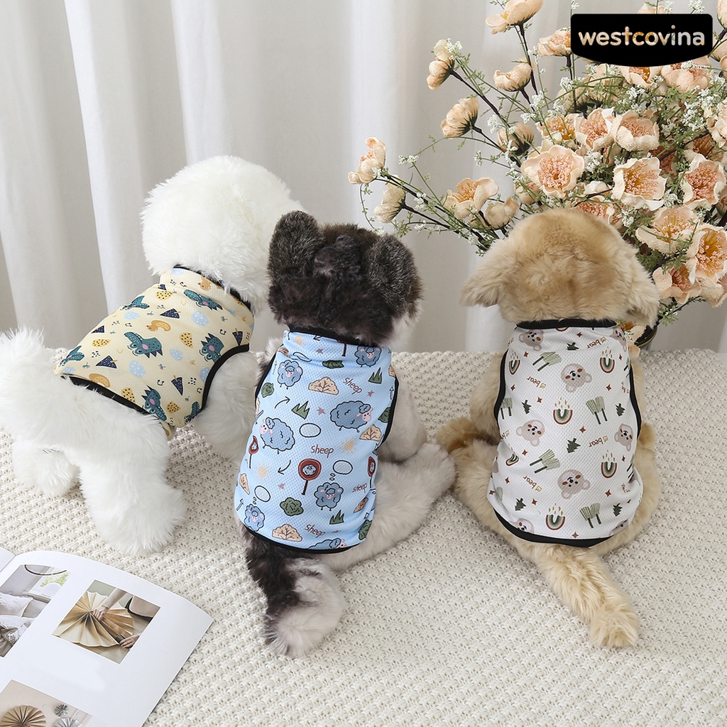 [COD]♞Áo Sát Nách Cổ Tròn Dáng Rộng Mềm Mại In Họa Tiết Cừu Hoạt Hình Thời Trang Mùa Hè Cho Thú Cưng