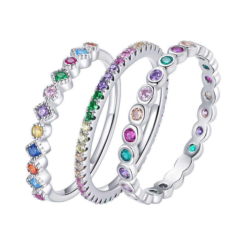 Nhẫn Mạ Bạc Đính Đá Zircon Tròn Nhiều Màu Sắc Thời Trang Cho Nữ KCR039