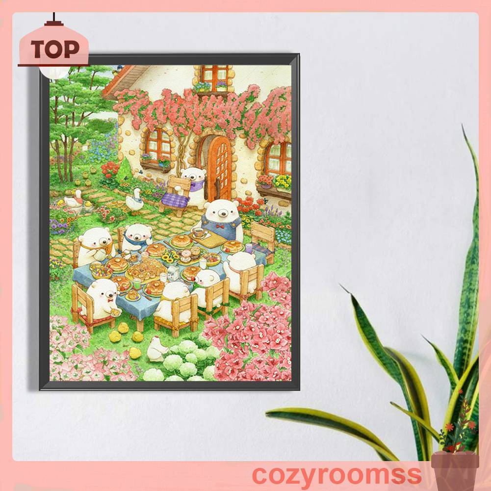 Tranh Đính Đá Kim Cương Toàn Bộ 5D DIY Hình Vẽ Gấu Trang Trí Nhà Cửa