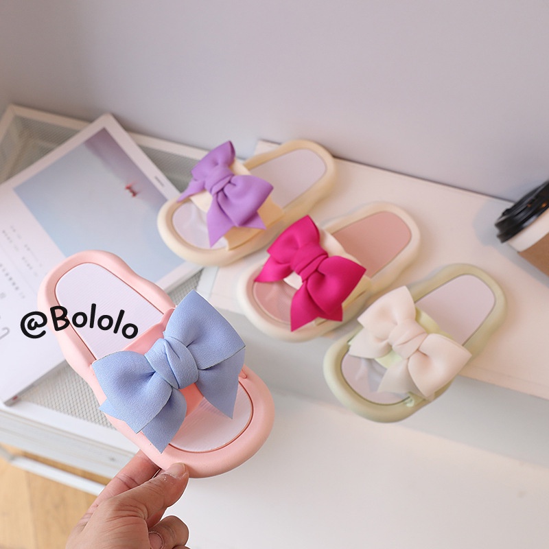 Bololo Dép Sandal Đế Mềm Chống Trượt Đính Nơ Màu Trơn Dễ Thương Cho Bé Gái