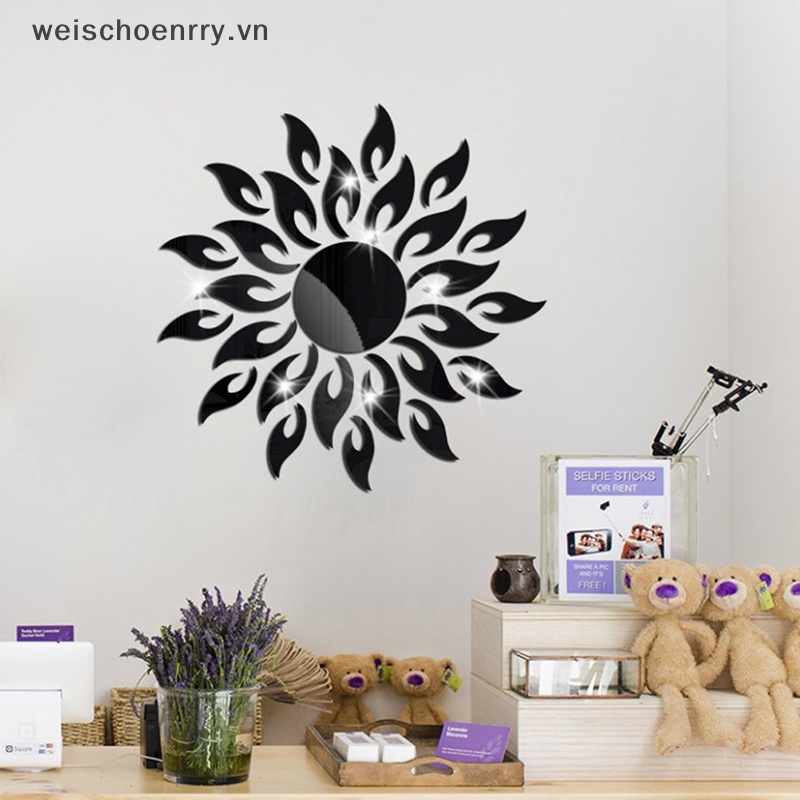 Decal dán tường Bằng Acrylic Với Họa Tiết 3D Hình Mặt Trời Hiệu Ứng Gương