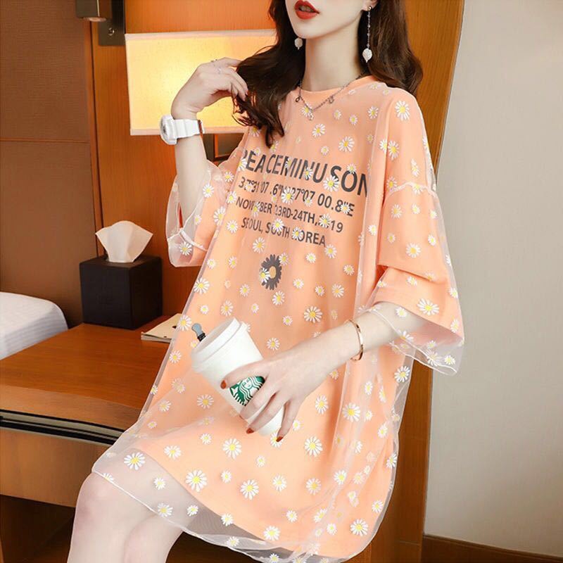 CATIMINI Estern-style mesh cha mẹ-con-quần áo con gái ) xu hướng thời trang oran little daisy loose top