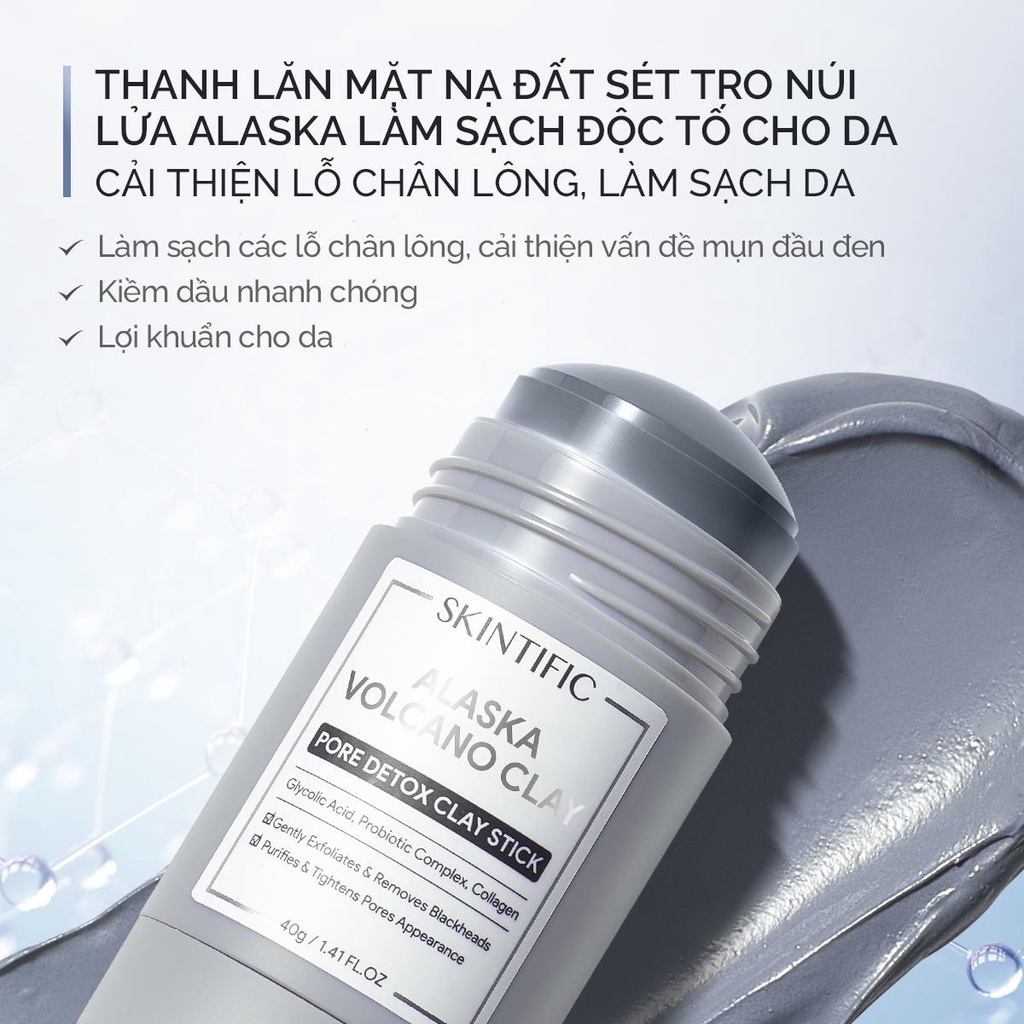 Bộ thanh lăn mặt nạ đất sét SKINTIFIC gồm Thanh lăn mặt nạ đất sét 40g + Thanh lăn mặt nạ đất sét tro núi lửa Alaska 40g