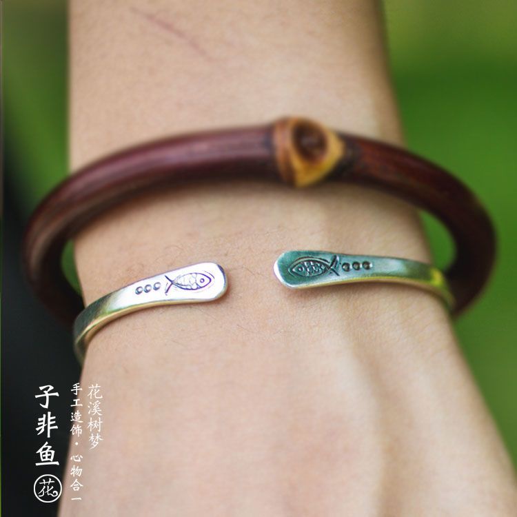 Vòng Tay Bạc Thái Lan Chiang Mai Khắc Hình Cá Nhỏ Điều Chỉnh Được Haobing boutiqu