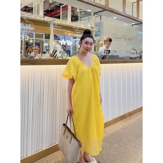 [Kèm tag hoa] Đầm suông babydoll cổ V tay phồng form oversize