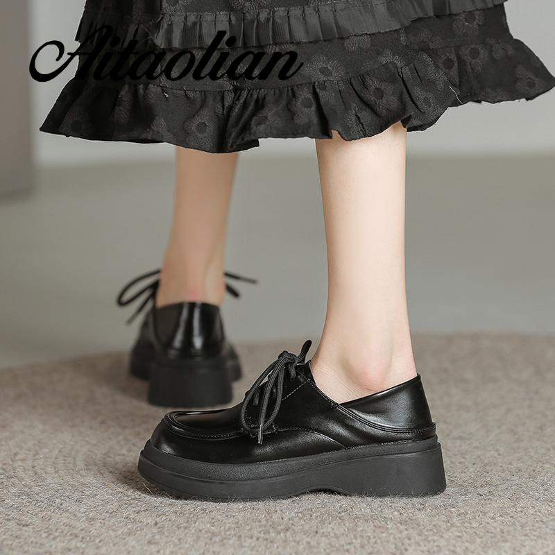 Giày Da Cao Gót 5cm Thắt Dây Phong Cách Anh Quốc Thời Trang Cho Nữ