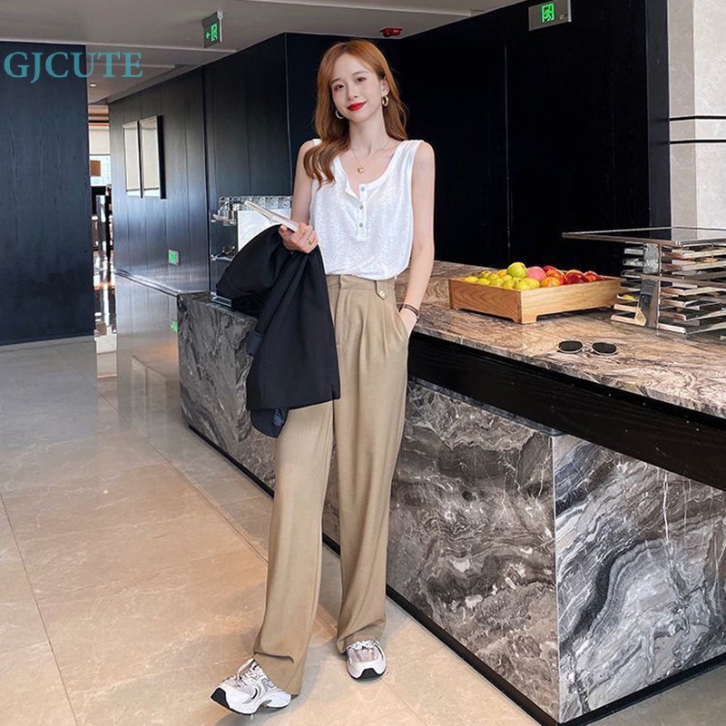 Áo Hai Dây Mùa Hè Dáng Suông Cài Nút Màu Trơn Cho Nữ