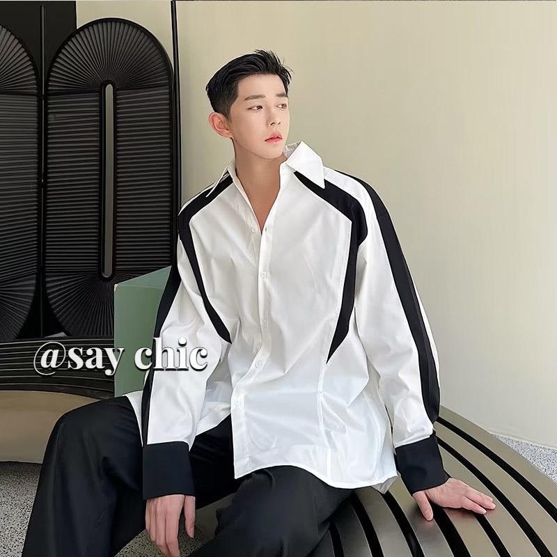 Áo Sơ Mi Dài Tay Phối Màu Tương Phản Thời Trang Cho Nam