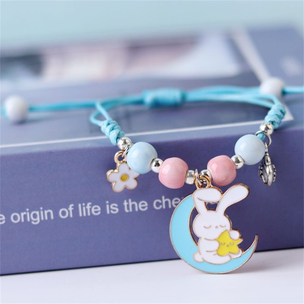 Vòng Tay Dây Bện Mặt Hình Thỏ / Mèo / Hoa Hoạt Hình Dễ Thương Có Thể Điều Chỉnh Phong Cách Hàn