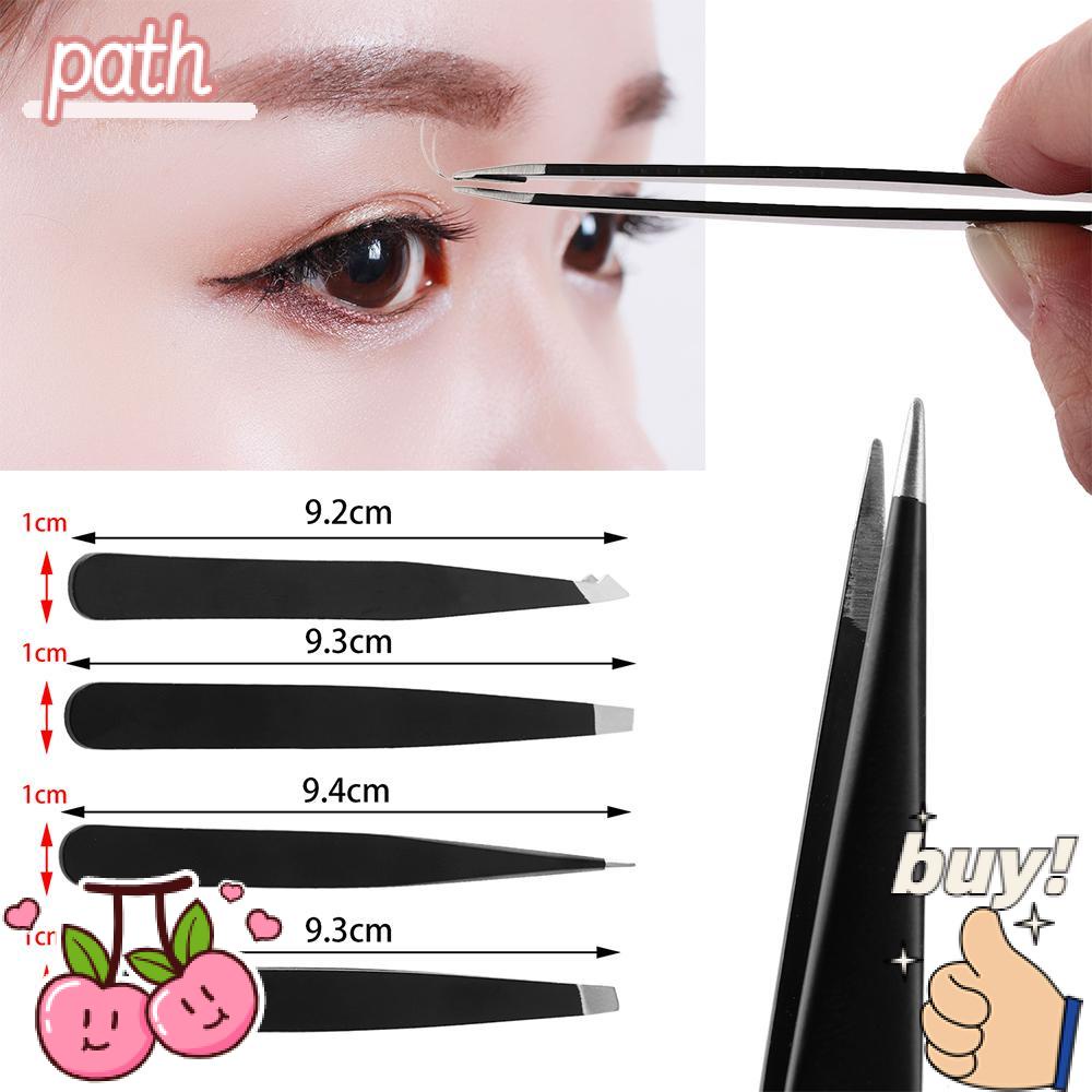 PATH Set 4 Nhíp Nhổ Lông Mày / Đầu Nghiêng / Đầu Phẳng Chuyên Dụng Trang Điểm