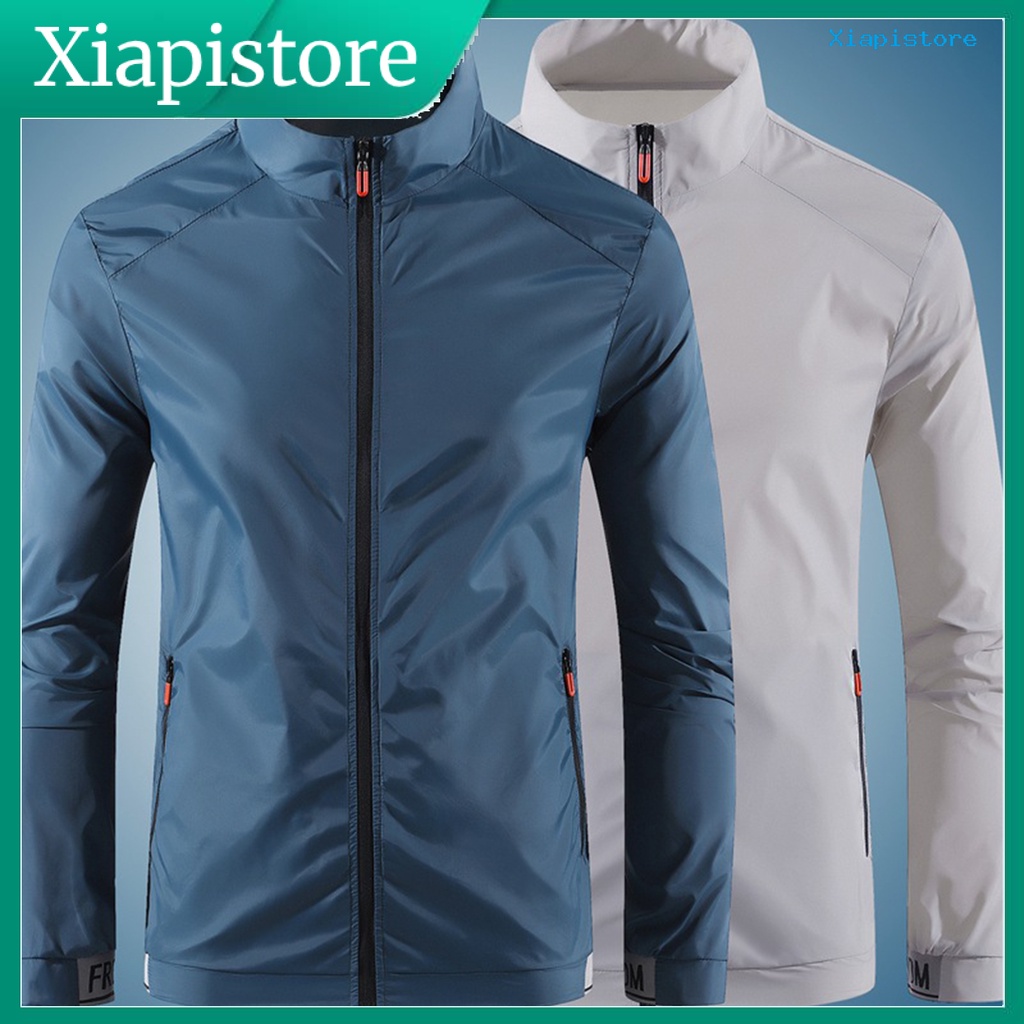 Áo Khoác Thể Thao Cổ Đứng Siêu Mỏng Chống Tia UV Có Túi Khóa Kéo Thoáng Khí Cho Nam