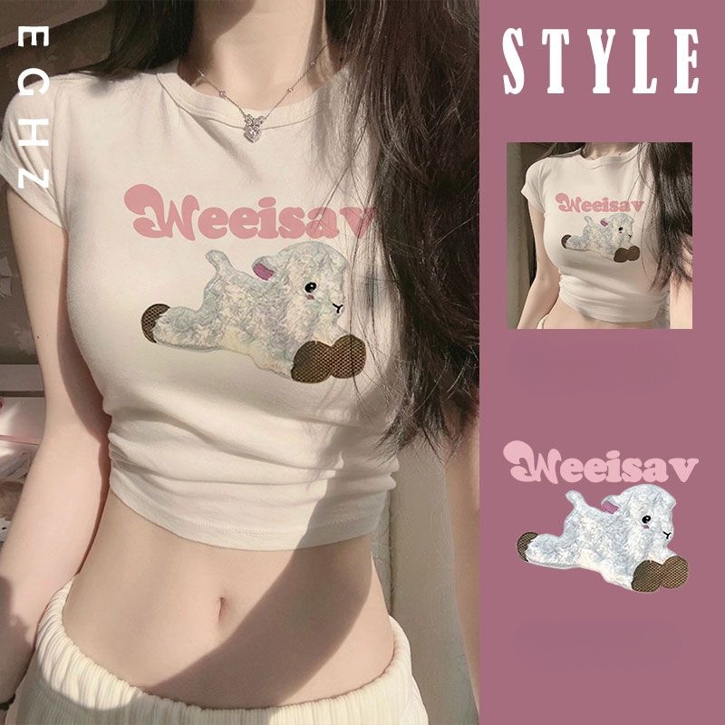 Áo Baby Tee Thun Croptop Nữ Tay Ngắn Cổ Tròn Màu Trắng Phong Cách Mới Ngọt Ngào Thời Trang Mùa Hè Cho Nữ