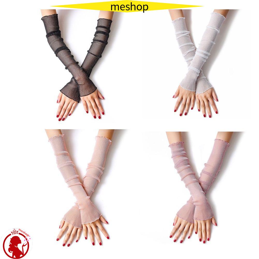 ME Set 4 Đôi Găng Tay Chống Nắng Dệt Kim Vải Lưới Phối Ren Màu Trắng / Đen / Hồng / Tím Dành Cho Nữ