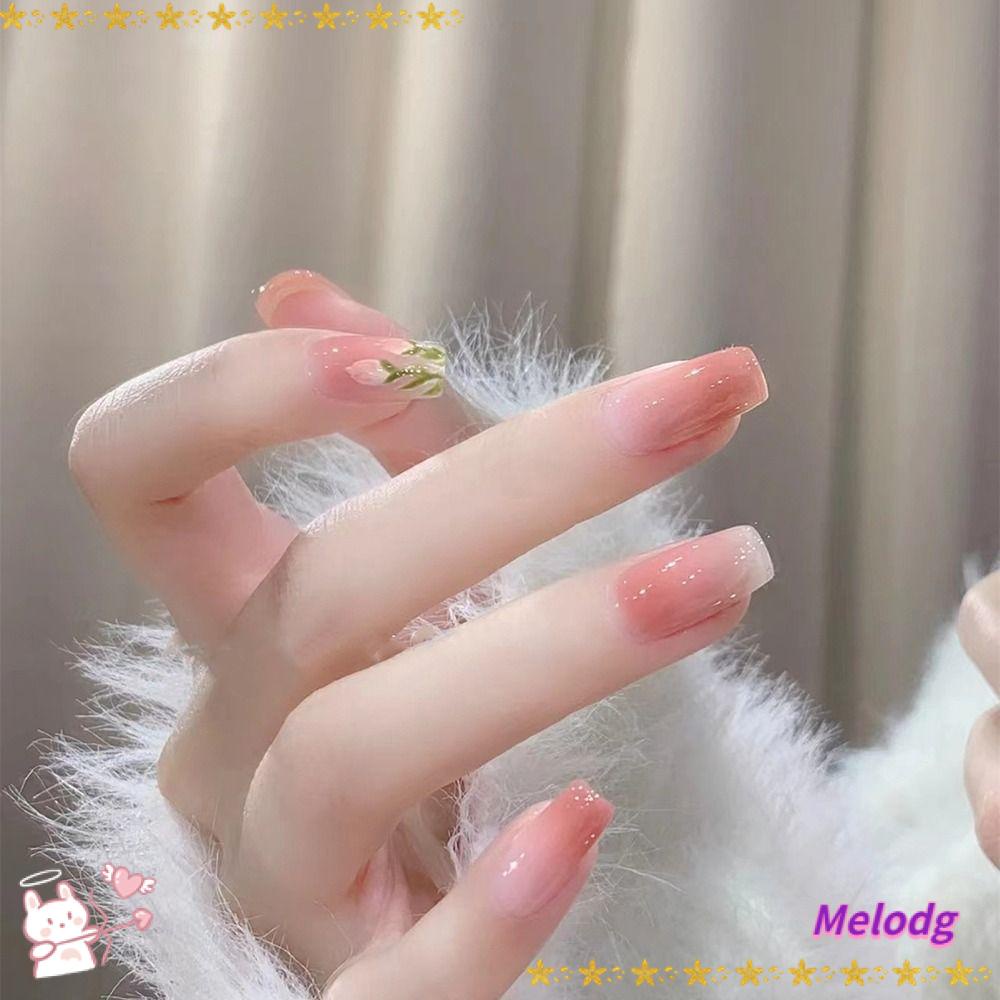 MELODG Móng Tay Giả Đầu Vuông Có Thể Tháo Rời Thời Trang Cho Nữ