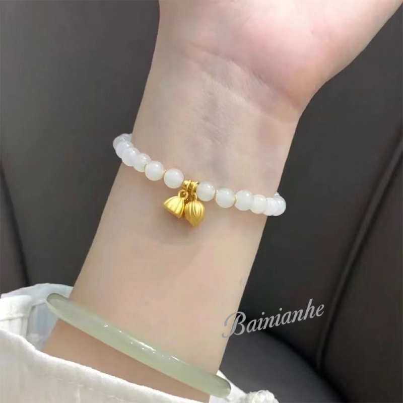 Vòng Tay Hạt Ngọc Bích Không Phai Hình Hoa Sen Hoa Sen Mới Cho Nữ