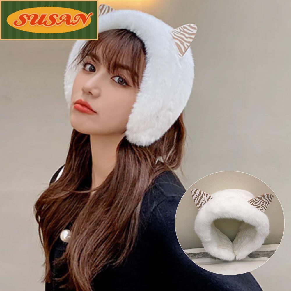 SUSANS Chụp Tai Lông Giả Màu Khaki Mềm Mại Thời Trang