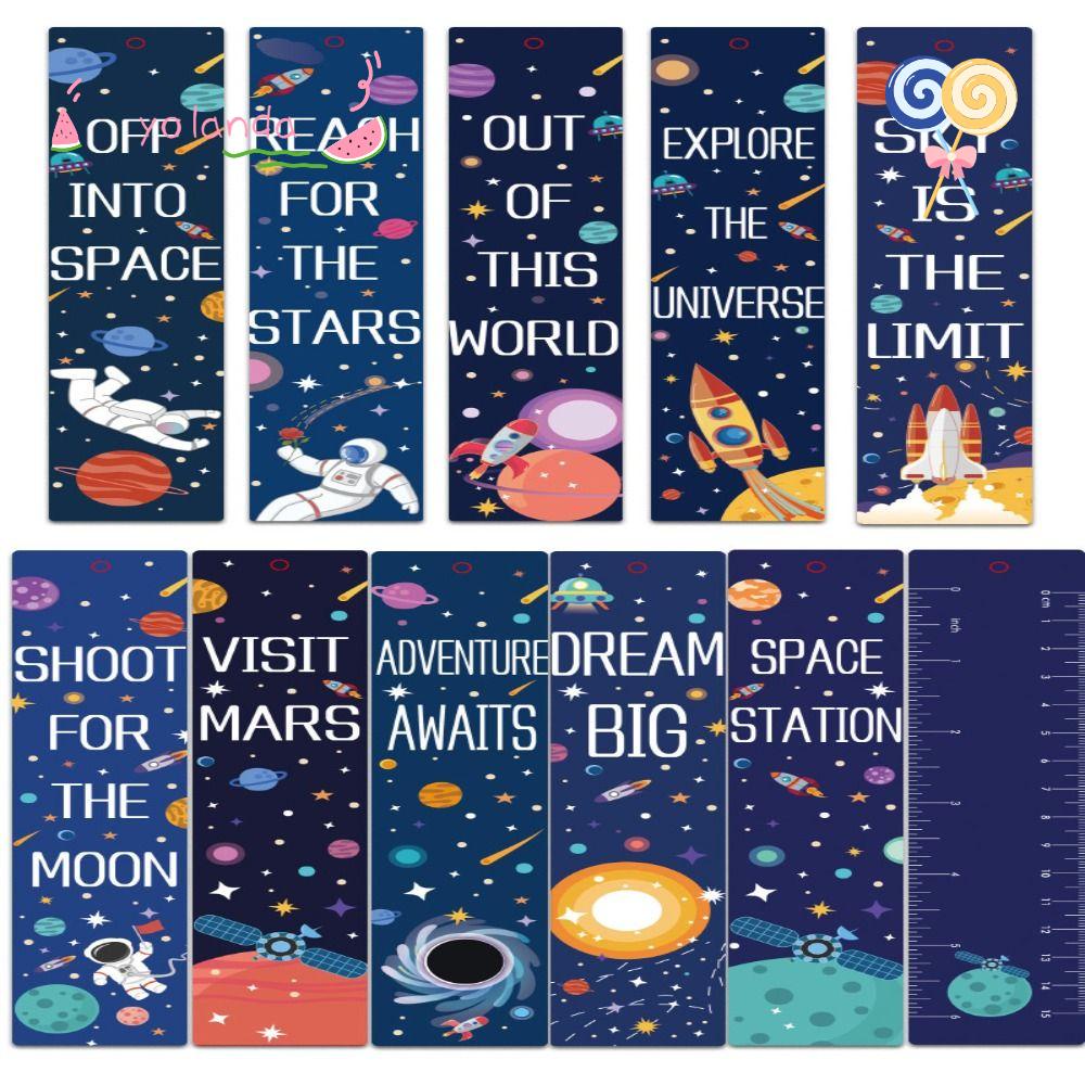 YOLA Bộ 10 Thẻ Đánh Dấu Trang Sách Chủ Đề Không Gian Vũ Trụ Kèm 10 Tấm Giấy Ghi Chú Kim Loại