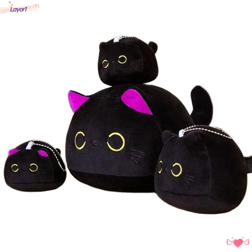 LAYOR1 Mèo Nhồi Bông Mềm Mại Màu Đen Dễ Thương Trang Trí Nhà Cửa