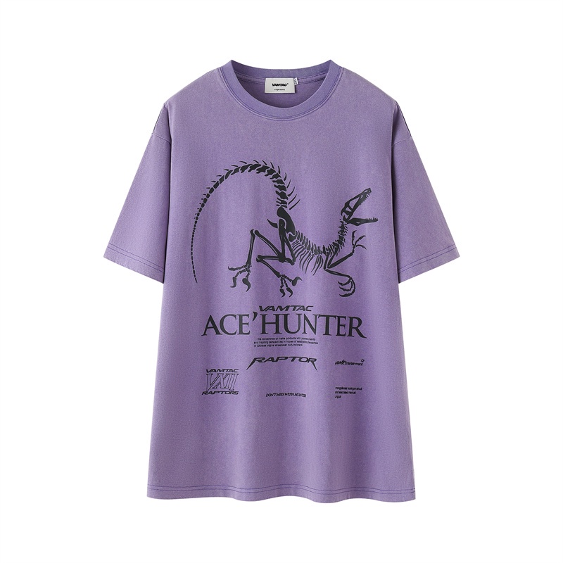 Vamtac Áo Thun Ngắn Tay Dáng Rộng In Hình Xương Khủng Long Thời Trang Mùa Hè Giản Dị