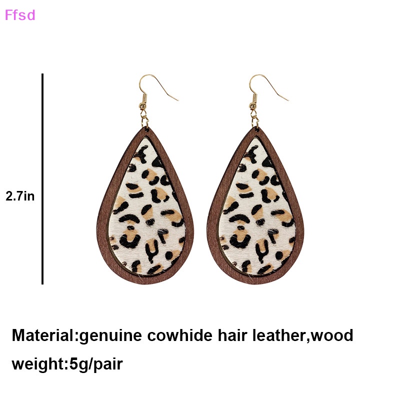 {Ffsd} Bông Tai Bằng Lông Ngựa Da Báo Mặt Hình Giọt Nước Bằng Gỗ * Hàng Bán Chạy Cho Nữ