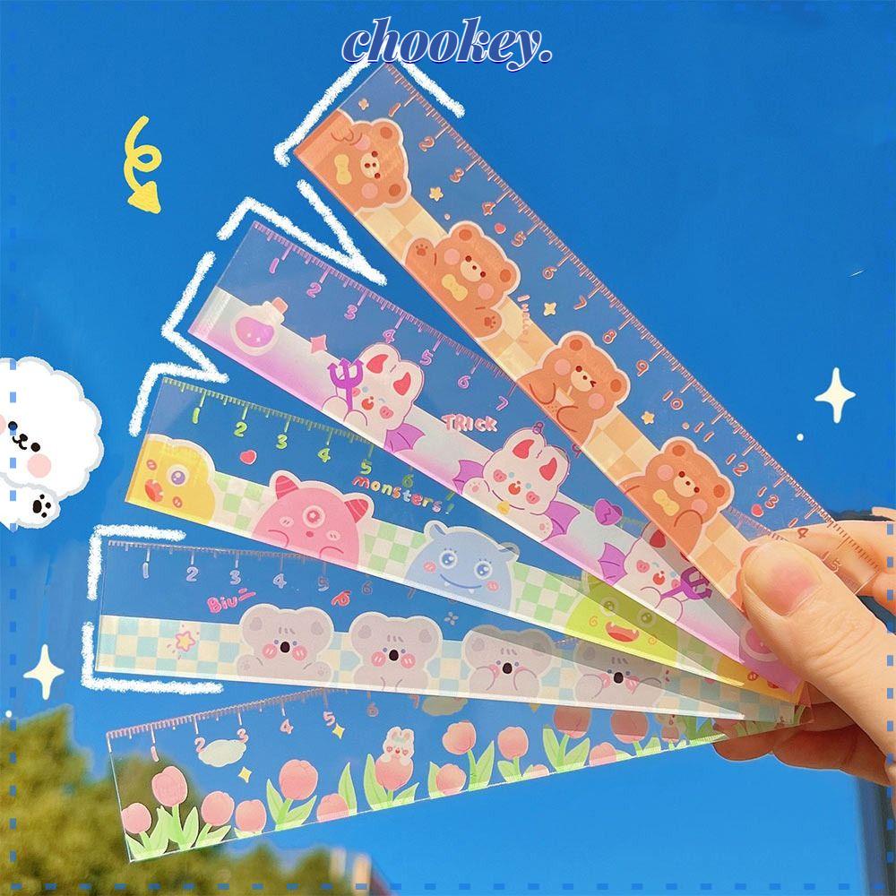 CHOOKEY Set 5 Thước Thẳng Bằng Nhựa Trong Suốt Họa Tiết Hoạt Hình Chất Lượng Cao Cho Học Sinh