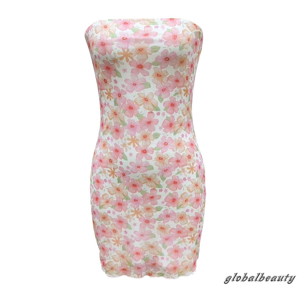 Đầm Ống Ôm Dáng Không Dây Hở Lưng Họa Tiết Hoa Thời Trang Mùa Hè Cho Nữ