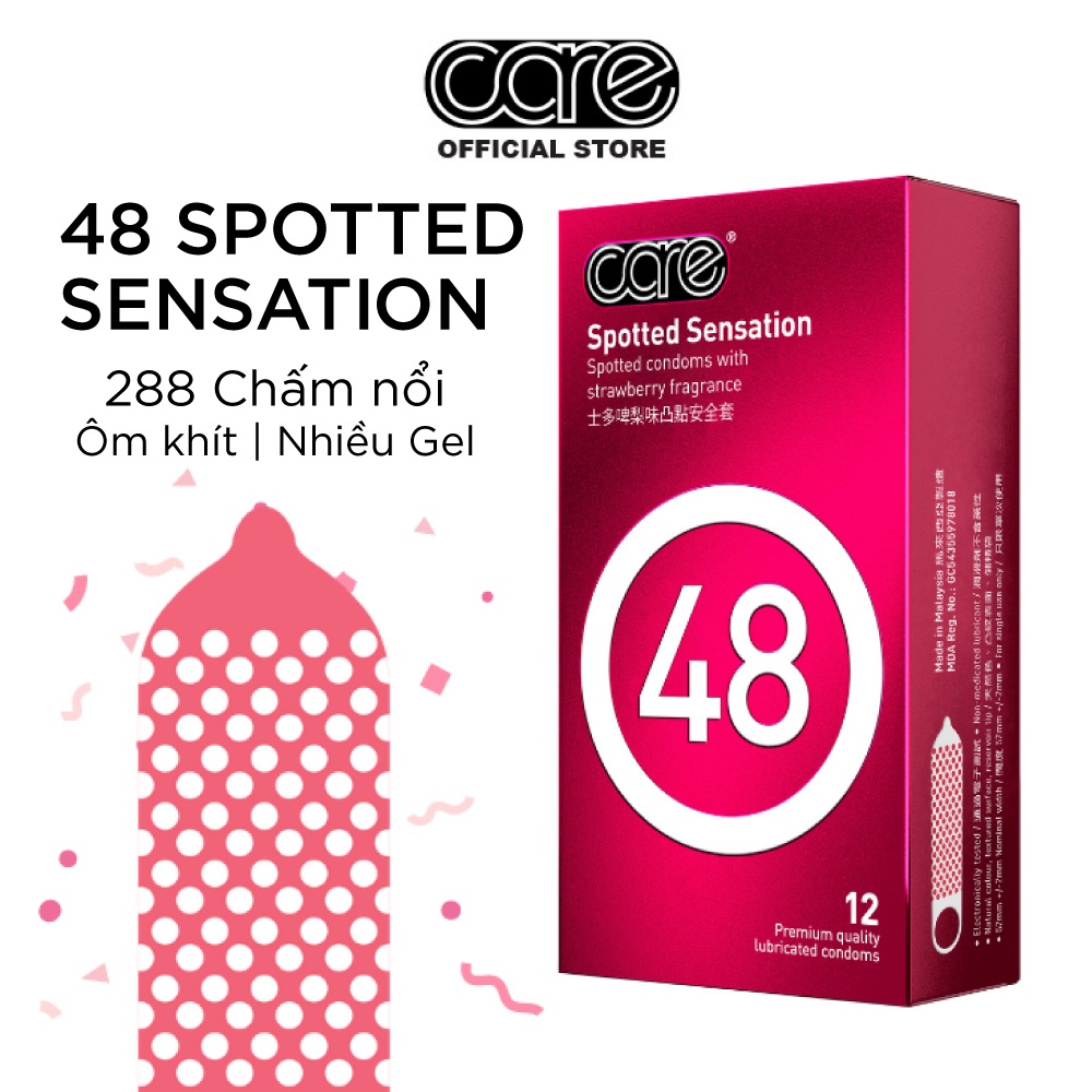 Bao cao su có gai CARE 48 gai siêu mỏng kéo dài thời gian, tăng cường gel bôi trơn hộp 12 bcs gai - CARELATEX HCM