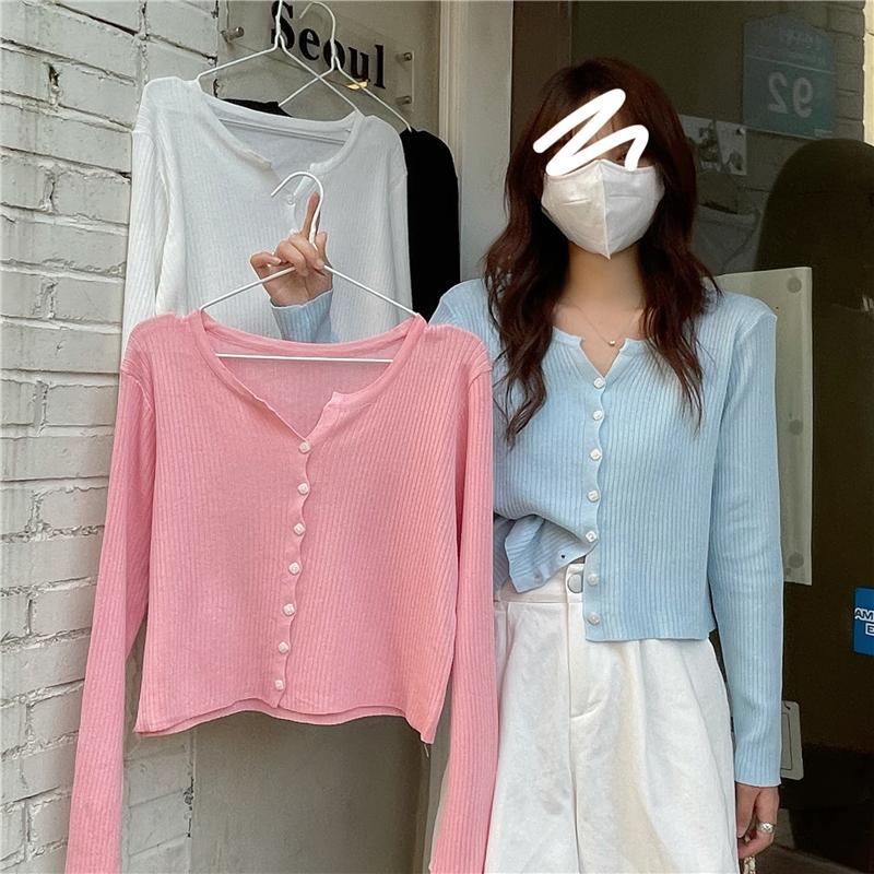 Áo Khoác Cardigan Dệt Kim Mỏng Tay Dài Chống Nắng Màu Trắng Thời Trang Mùa Hè Hàn Quốc Mới Cho Nữ