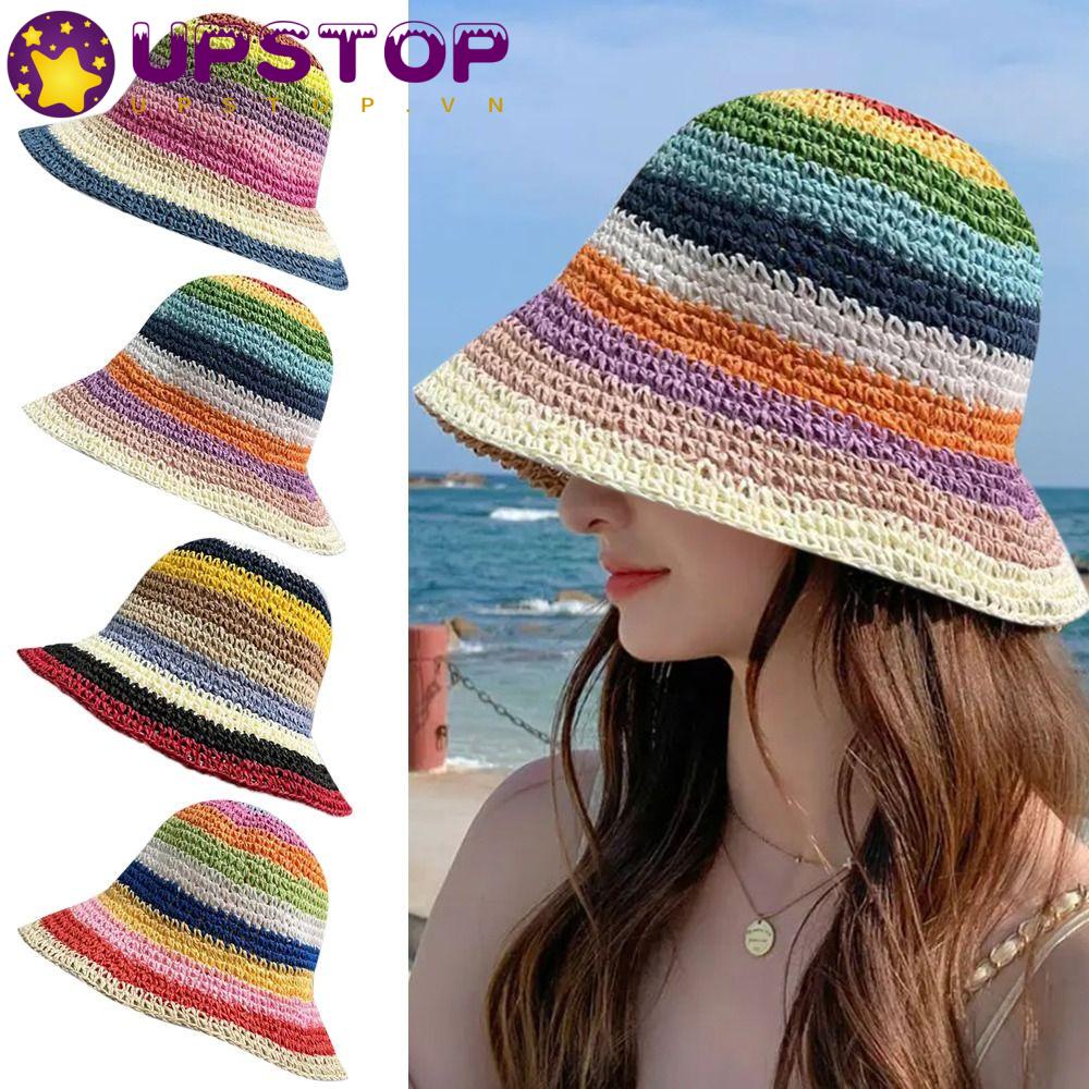 UPSTOPVN Mũ Cói Rộng Vành Chống Nắng / Tia UV Màu Sắc Cầu Vồng Xinh Xắn